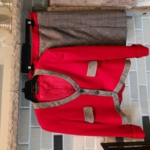 Harve Benard Wool Skirt Suit Plaid Trim Academia